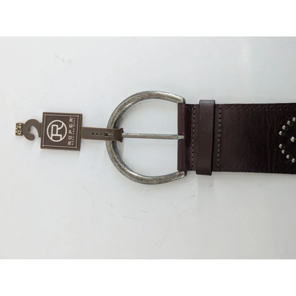 Roper Womens Wide Brown Leather Studded Western Belt XXL 42/44